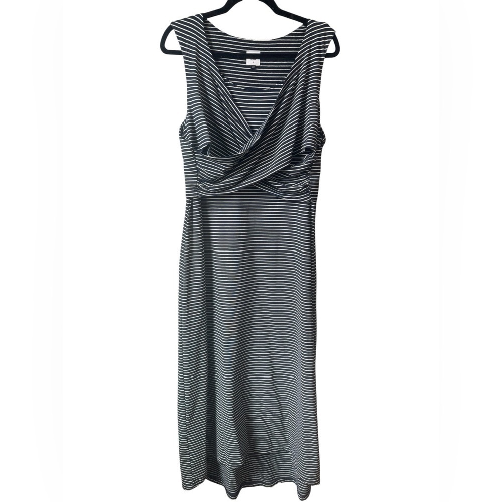 Cabi Nautical Blue White Striped Launch Sleeveless Crossover Midi Maxi Dress‎